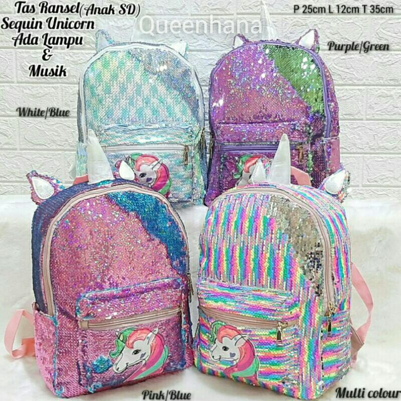 Tas Sequin Unicorn Tanduk / Tas Ransel Sequin Unicorn / Tas Ransel Anak Sekolah