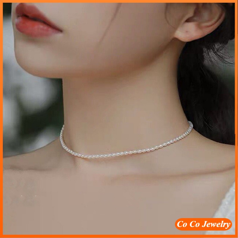 Kalung Choker Rantai Liontin Bulan Manik-Manik Berlian Imitasi Bling Gaya Korea Untuk Wanita