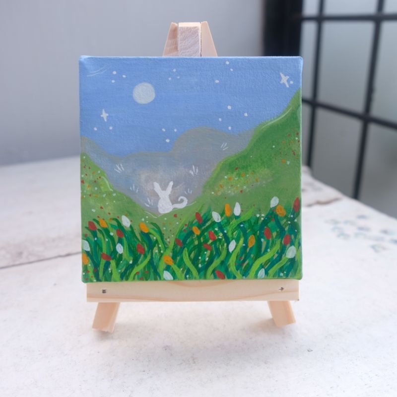 

Souvenir canvas mini gift hadiah dengan easel (10 x 10) sudah digambar