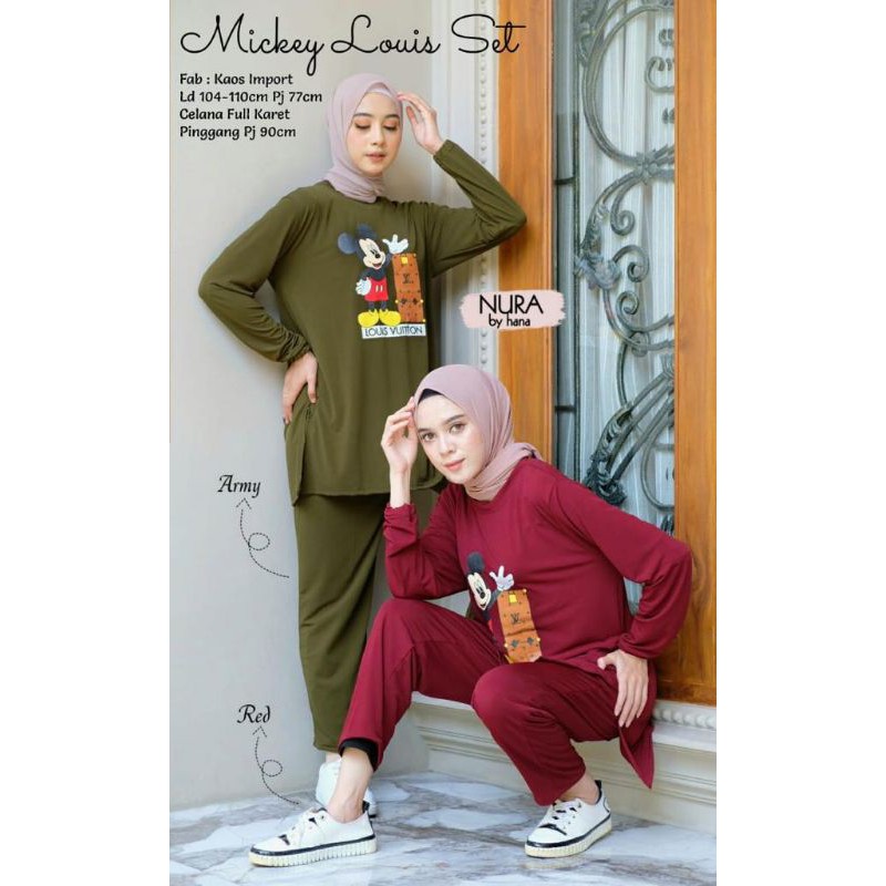 mickey louis set / setelan dewasa kaos import jumbo ori nura by hana