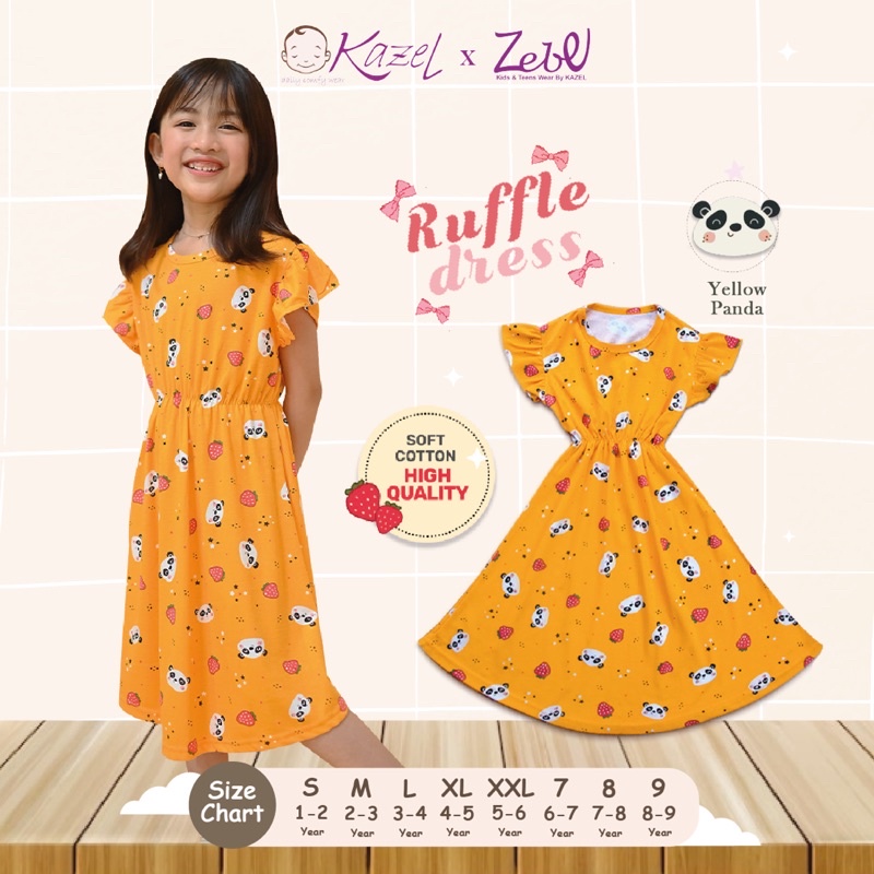 Kazel  x Zebe Ruffle Dress Motif - Dress Anak