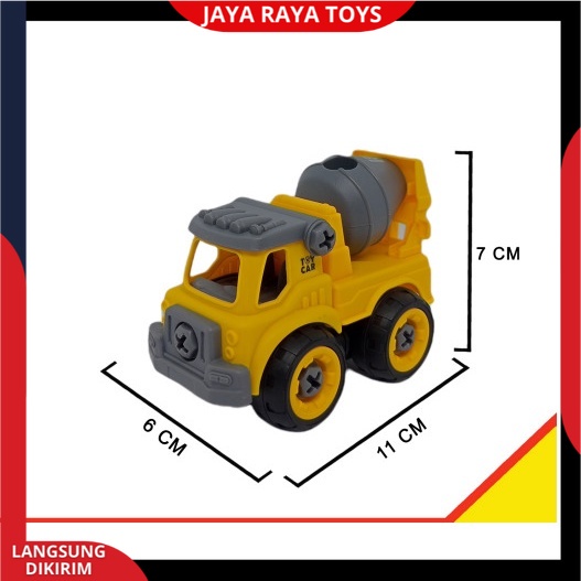 ( PROMO ) Mainan Anak Mobil Truk Bongkar Pasang DIY Obeng Toy Car Mixer Truck 1 set Kemasan Kantong