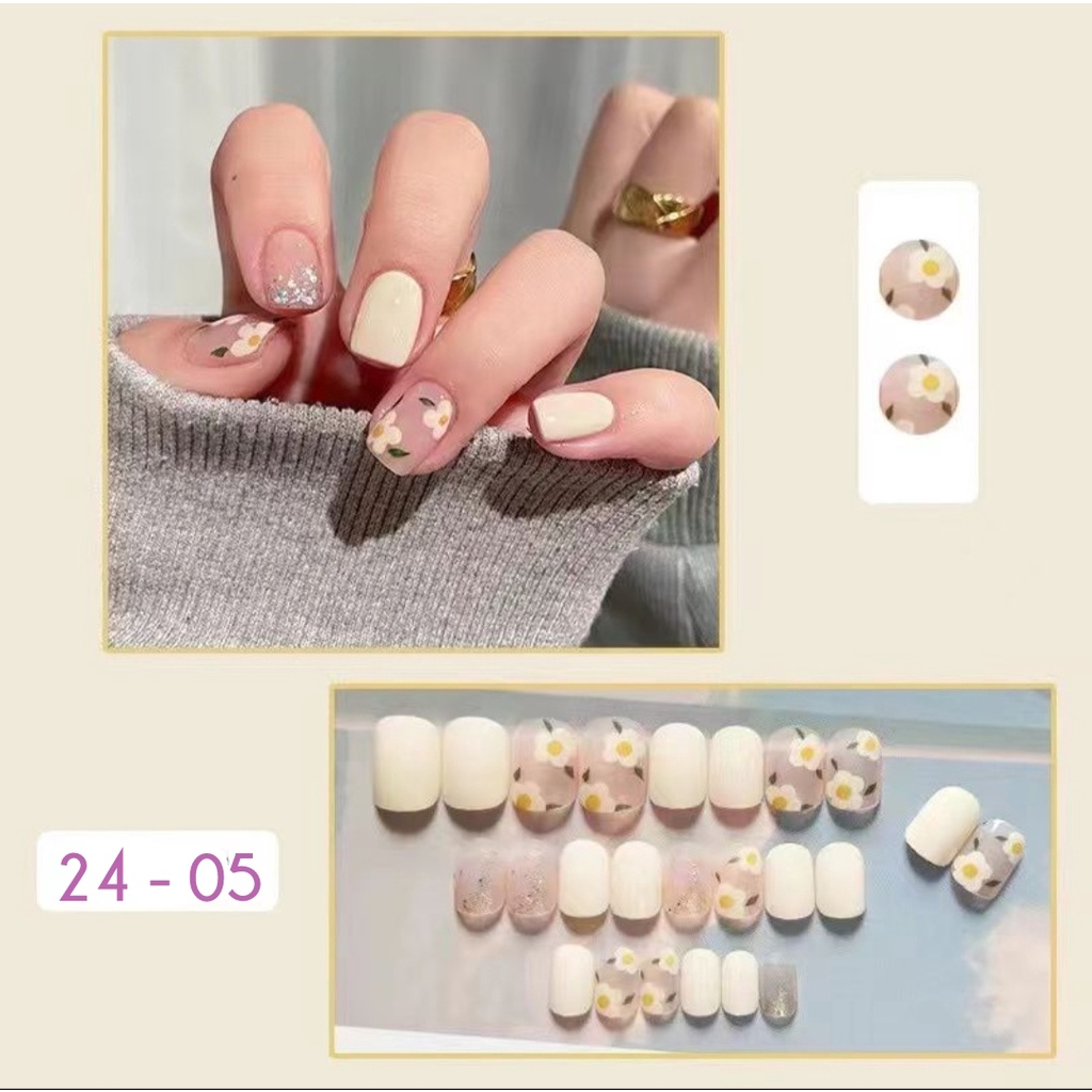 Fake Nail Art - Kuku Palsu Set Pendek Panjang isi 12/24pcs Fake Nail Sticker Kuku Free Lem