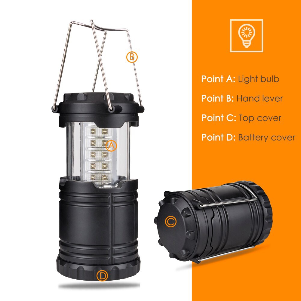 Lampu Emergency 30 LED untuk Kemah Camping Berburu Dengan Baterai AA dan Solar Panel