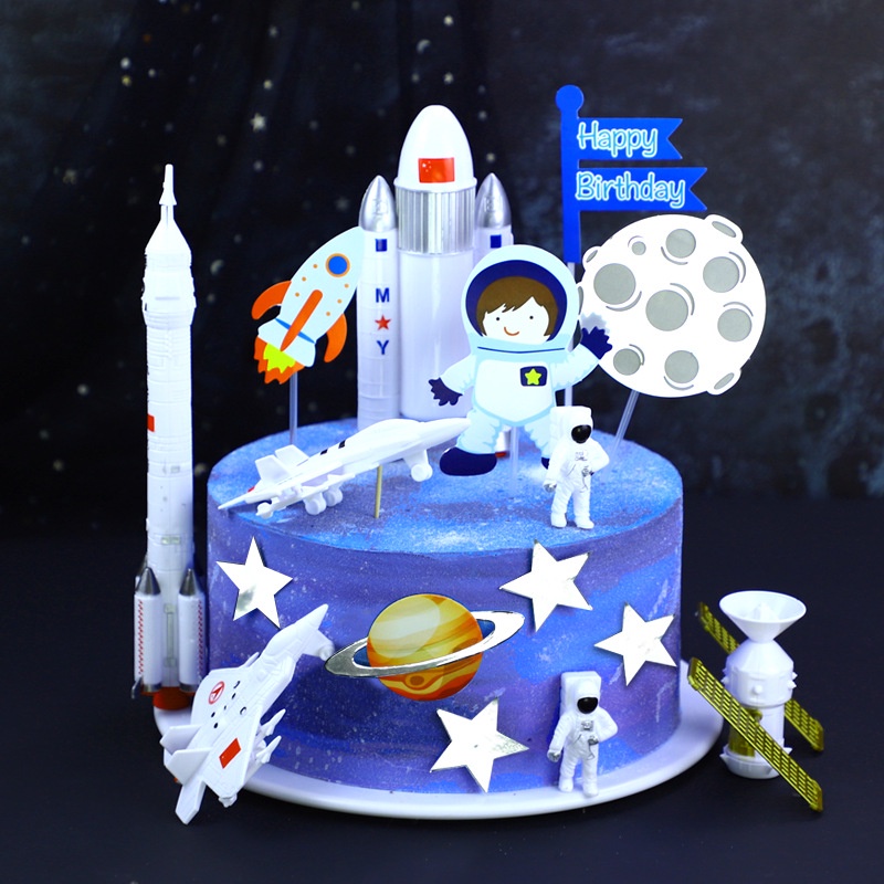 Topper Cake Luar Angkasa roket rocket Astronot Astronout Space Ship Boy Dekorasi Kue Ulang Tahun Ultah Birthday