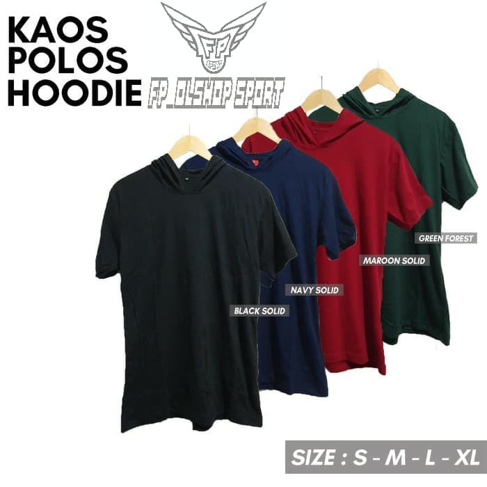 Kaos Hoodie Polos Lengan Pendek Baju Hoodie Pria Wanita Banyak Warna - Hitam BRANDED