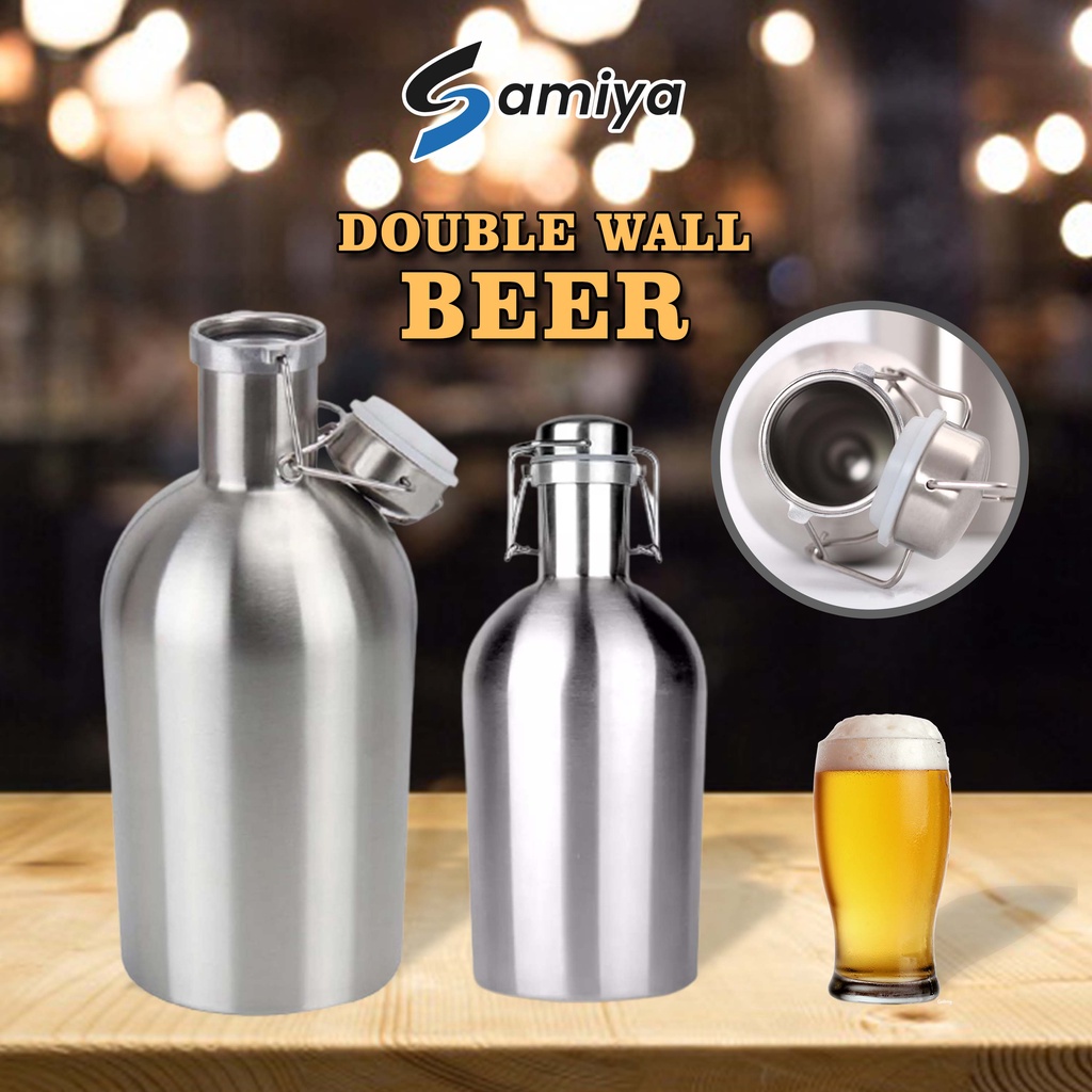 beer growler stainless steel double wall / botol tempat minum barrel penyimpan fermentasi / nitro coffee cold brew bottle airtight seal homebrew