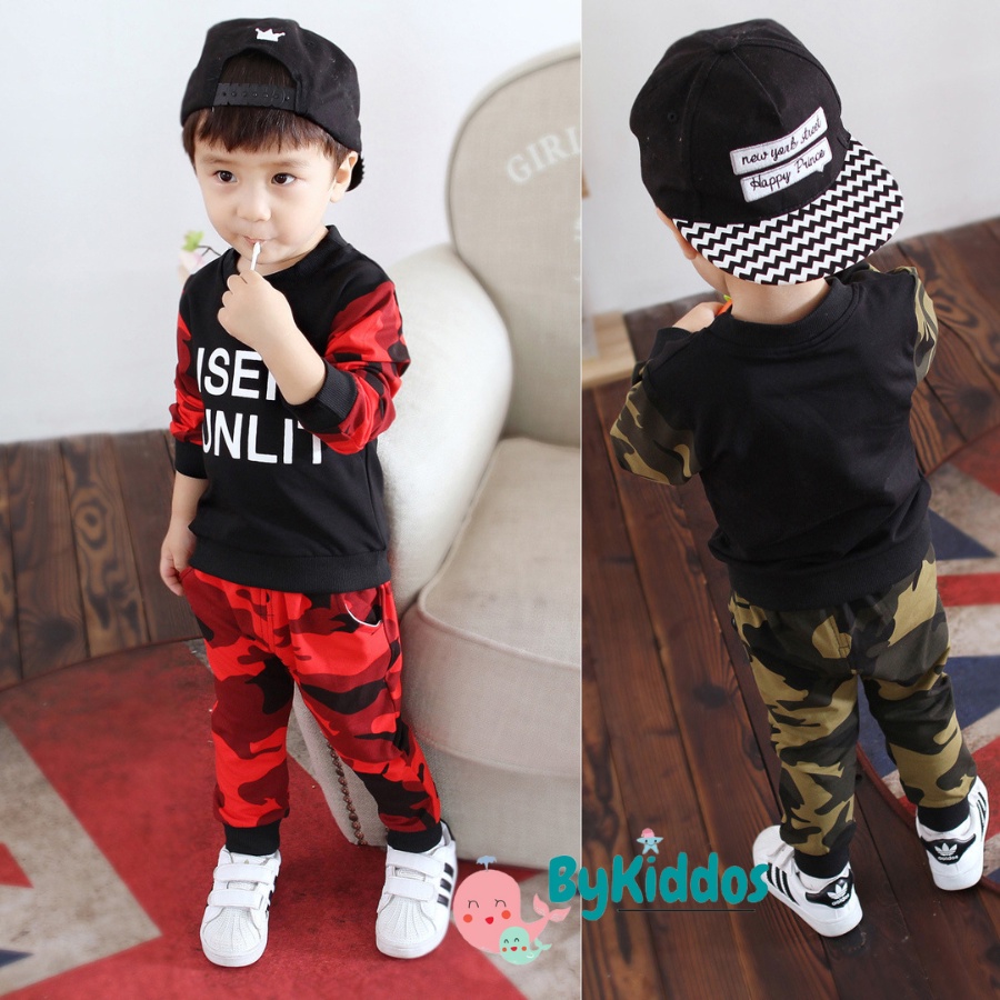 ByKiddos - Setelan Baju dan Celana Anak Laki Army Sweater / Kaos Anak Laki-Laki Motif Army 0-3 Tahun