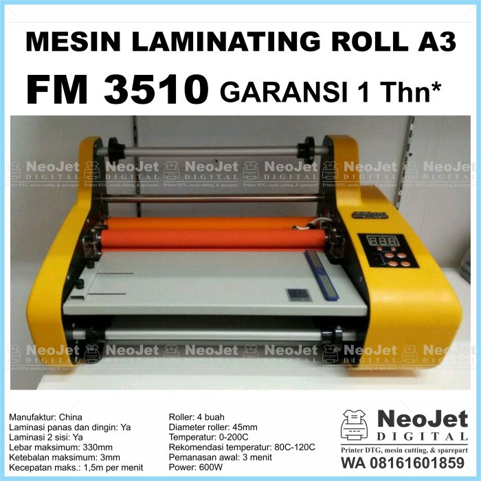 {danitastore} Mesin laminating roll A3 FM 3510 Laminasi FM3510 Kertas Doff Glossy - 2 Lampu Murah