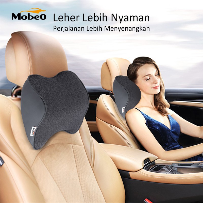 Mobeo Bantal Mobil Sandaran Leher Memory Foam + Katun Linen / Car Neck Pillow Memory Foam