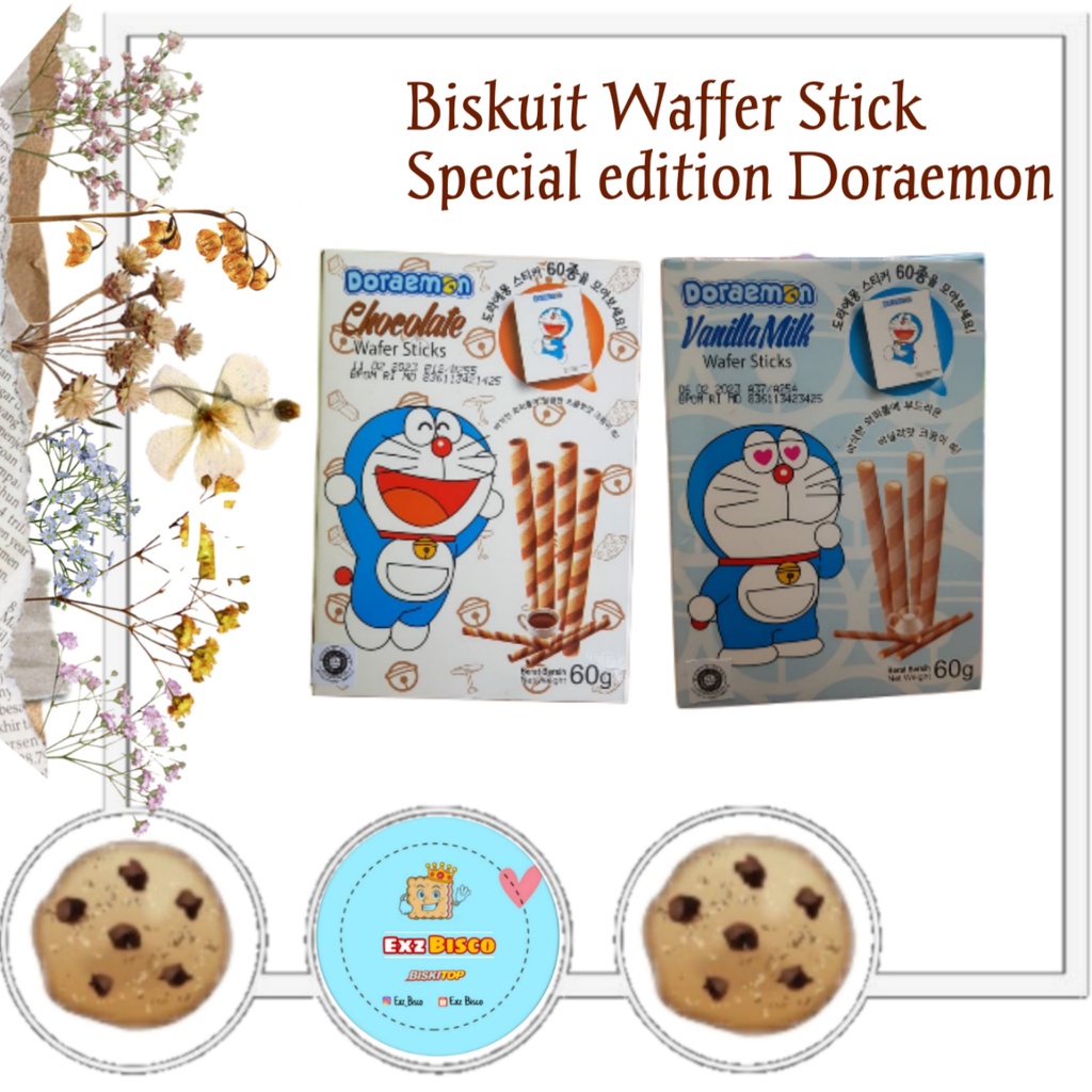 

EXZBISCO-DORAEMON 60g Rasa Coklat Vanilla Milk Biskuit Anak Lebaran Biscuit Waffer Stick Roll Murah