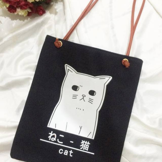 TAS KATUN LINEN MOTIF KUCING/BAG LOVERS/TOTE BAG/CAT LOVERS