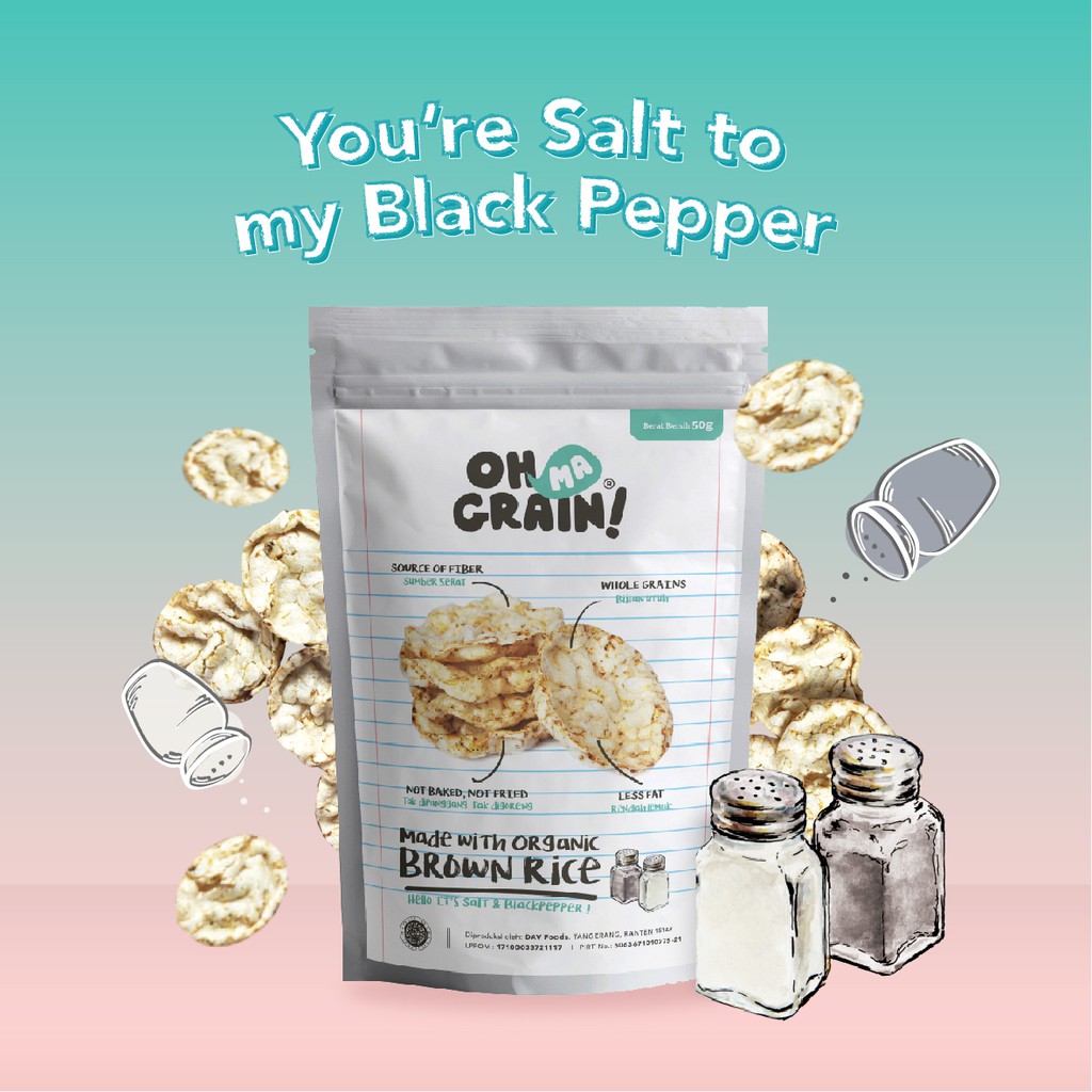 Oh Ma Grain, Organic Brown Rice Cakes Salt &amp; Black Pepper 45 gr