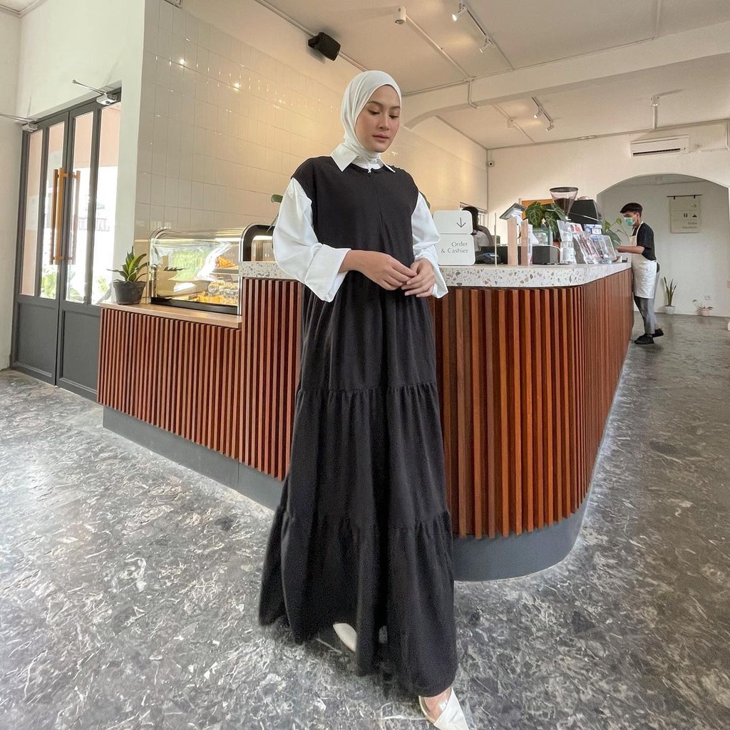 Basic Inner Dress Rempel Bersusun Jersey Tana Lengan - Iner Gamis Wanita Terbaru - Dress Flare Blazer Polos