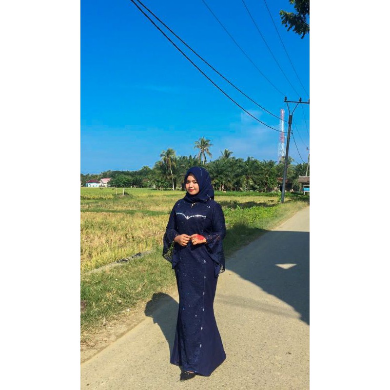 preloved gaun pesta brokat cantik navy