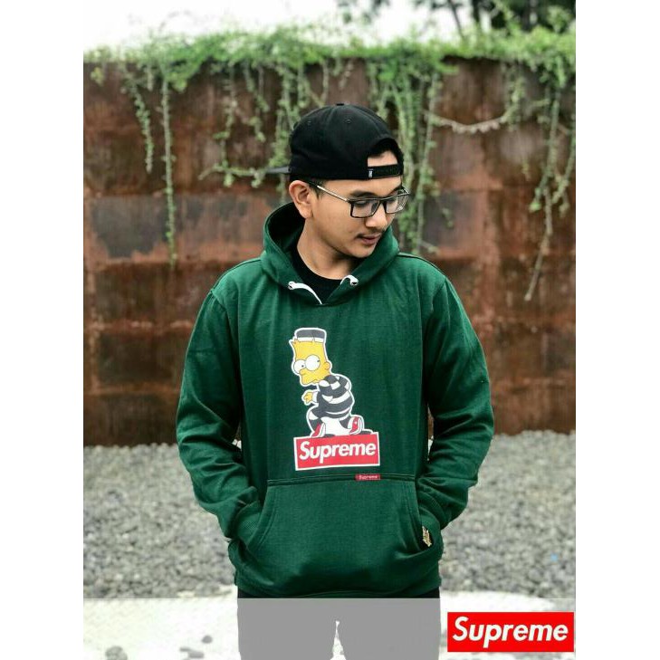 PROMO jaket sweater hoodie pria supreme simpson hijau LARIS