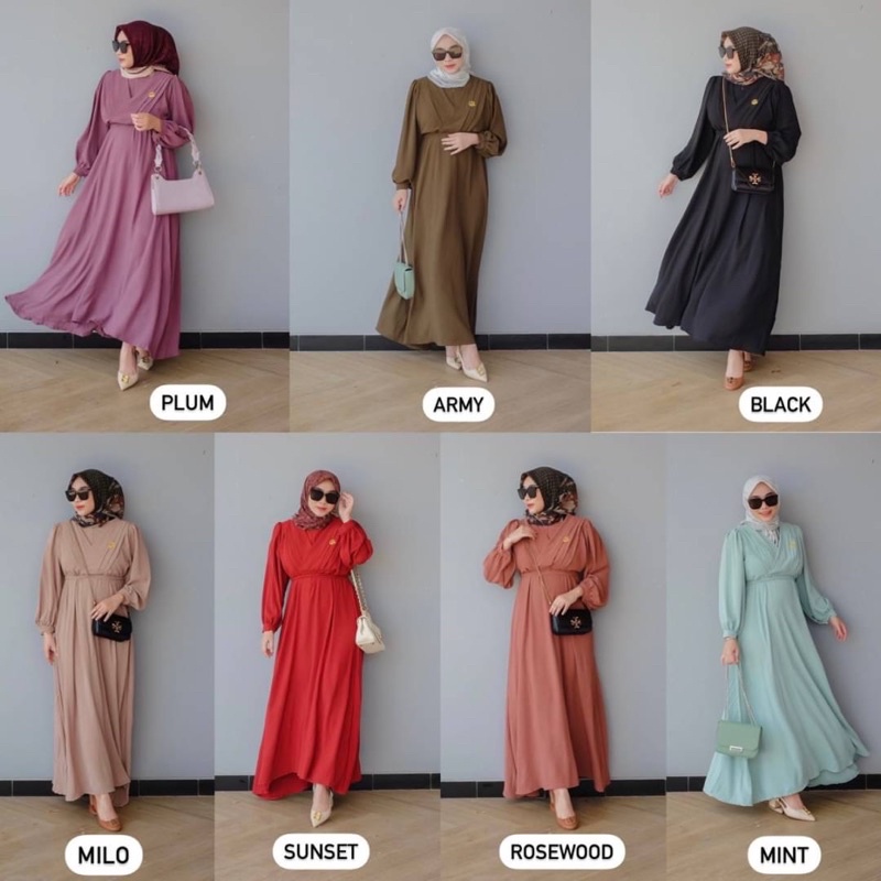 DYN -  Basic Fathia Dress - Gamis Polos Crinkle Busui Friendly-5