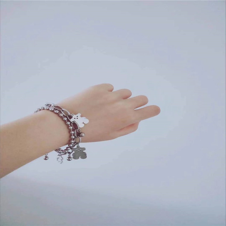 Gelang Tangan Rantai Gaya Korea Motif Beruang Aksen Hollow + Manik-Manik Untuk Perhiasan Wanita