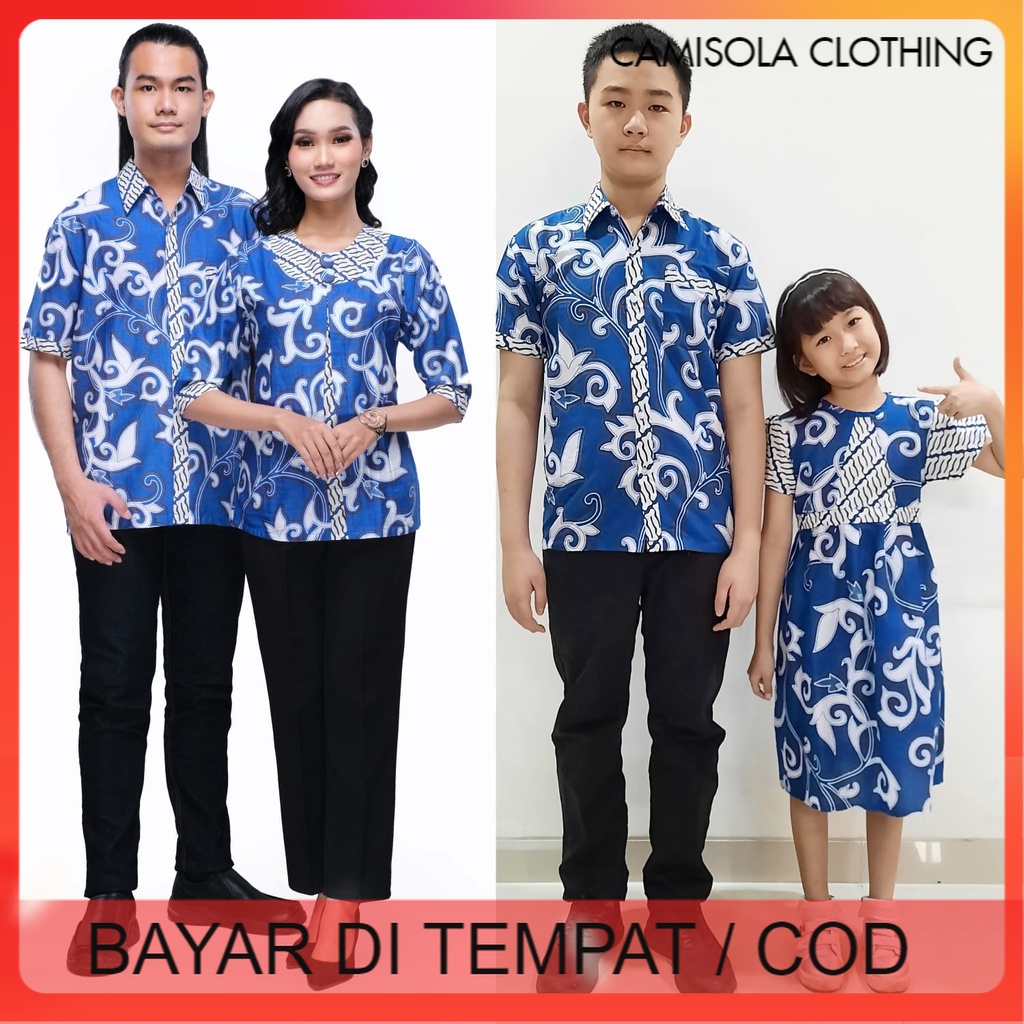 BATIK COUPLE KELUARGA SARIMBIT PASANGAN MUDA AYAH IBU ANAK  PREMIUM FAMILY JUMBO MODERN MURAH KEKINIAN TERBARU BLOUSE BLUS AMETA BIRU CAMISOLA CLOTHING