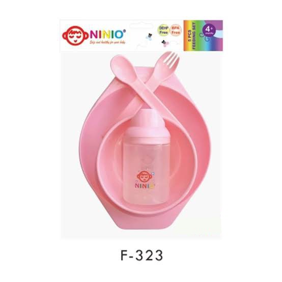 Ninio Baby Feeding Set 5in1 F323 - Set Alat Makan Bayi Anak isi 5 pcs - Piring Mangkok Sendok Garpu