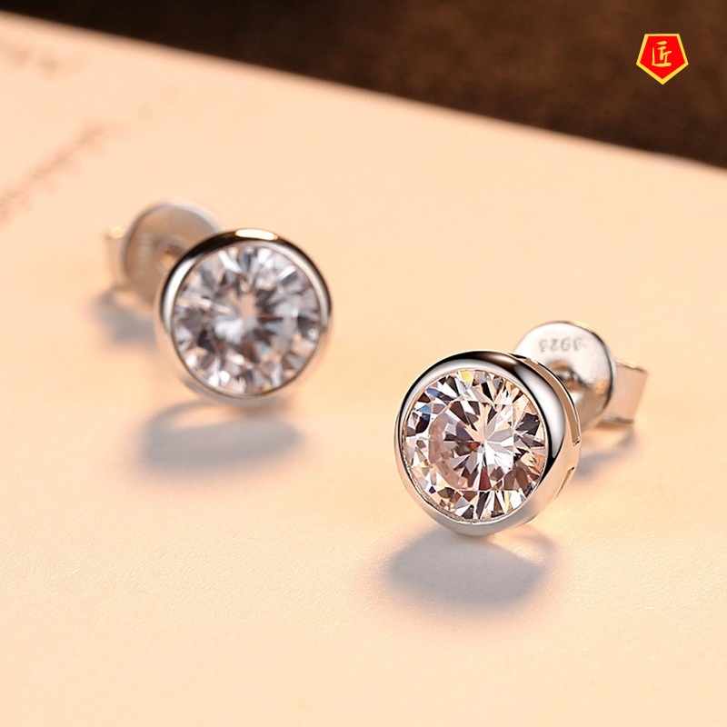 [Ready Stock]Single Diamond Stud Earrings 18K Platinum Moissanite