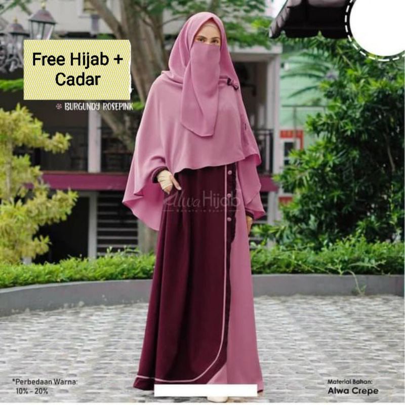 Baju Dress Gamis Syari Wanita Muslim Busui Free Plus Khimar Hijab Jilbab + Cadar AMOIRA SYARI DRESS 