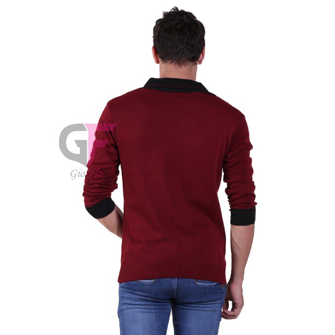 GIOFLO Sweater Distro Cowok Kerah V Merah / SWE 751