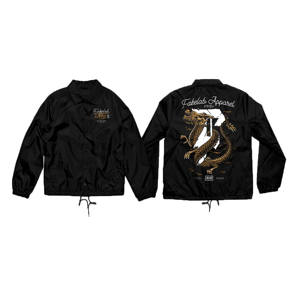 Fakelab Coach Jacket Japan Dragon Black / Hitam Windbreaker / Jaket / Wb / Cj / Naga