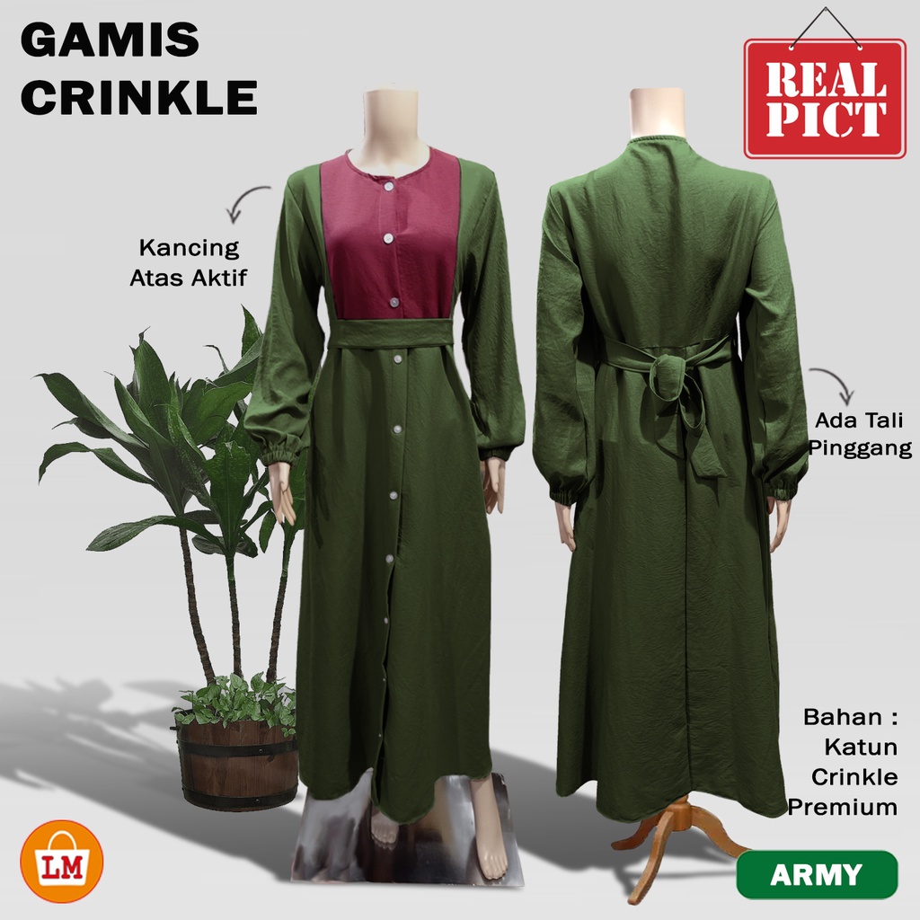 Baju Gamis Wanita GAMIS CRINKLE Dress Muslimah Katun JUMBO All Size Fit To XL LMS 28783