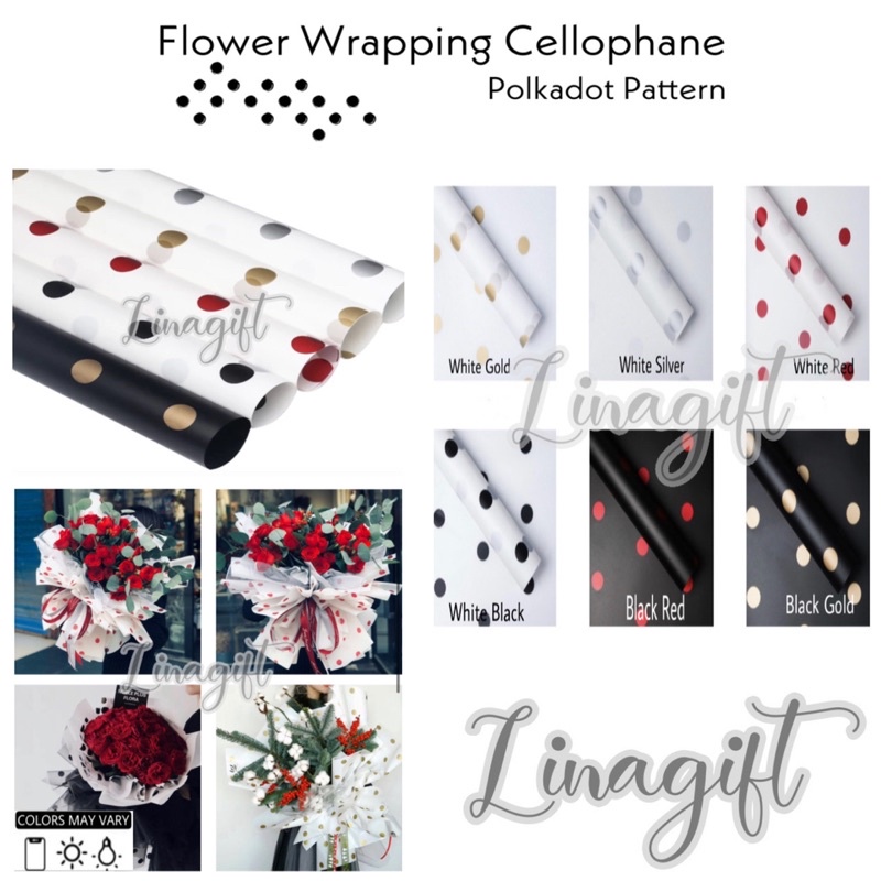 ( 5 Lembar ) POLKADOT PATTERN - CELLOPHANE FLOWER WRAPPING PAPER KOREAN PLASTIC CELLOPHANE ABSTRACT WATERPROOF KERTAS BUNGA FLORIST