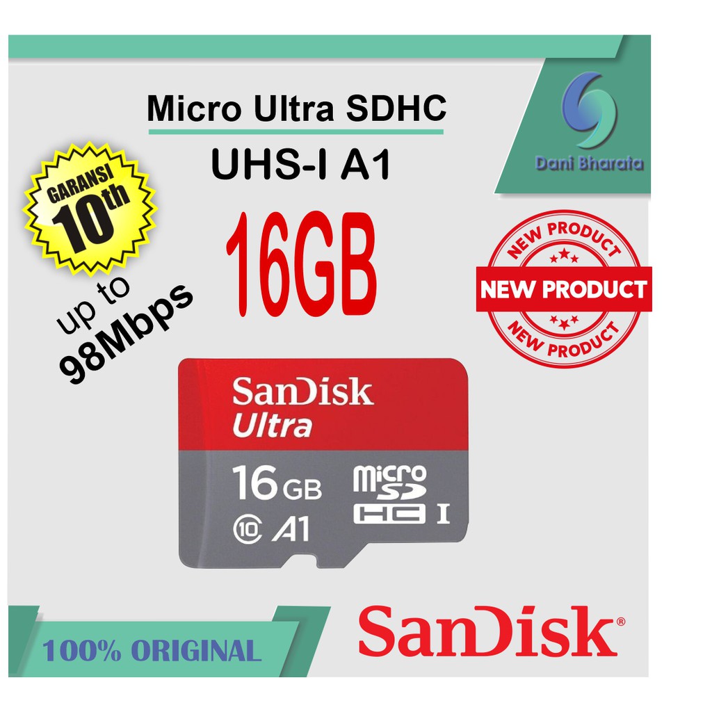 SanDisk Ultra Micro SD Card 16GB UHS-I A1 up to 98Mbps memory card GARANSI RESMI