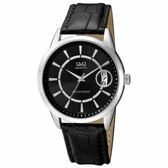 Jam Tangan Pria Stylist Casual Kulit Leather Tanggal Analog Original Q&amp;Q QnQ QQ A456 A456J Series