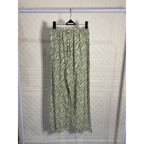 CELANA KULOT PANJANG WANITA TALI POLOS & MOTIF A031-Mint zebra baru