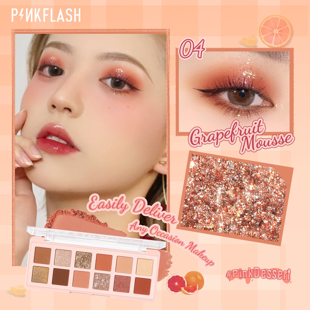 PINKFLASH Pink Dessert 12 Shades Eyeshadow Palette High Pigment Smooth Powder Waterproof Long lasting Shadow Makeup