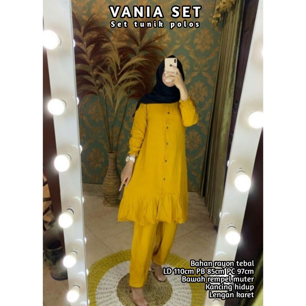 Vania One Set Tunik Rayon Premium Setelan Wanita Lengan Panjang Set Baju Kekinian LD 110 cm