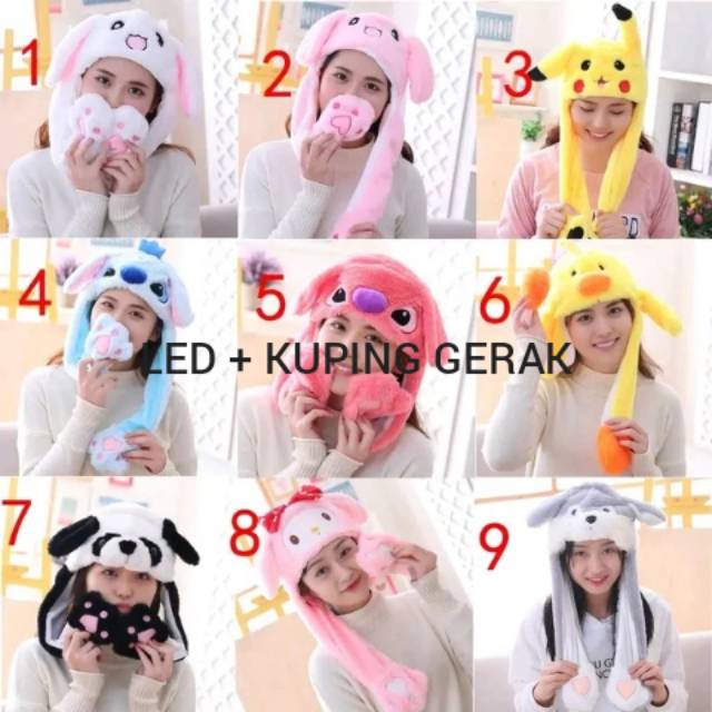 topi unicorn kuping gerak hat bunny LED MUSIC