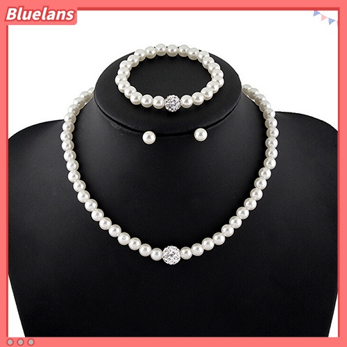 Bluelans Women Bride Wedding Jewelry Set Crystal Faux Pearl Necklace Bracelet Earrings