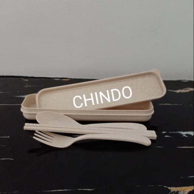 PERALATAN MAKAN SENDOK GARPU SUMPIT SATU SET 3PACK WHEAT FIBER CUTLERY