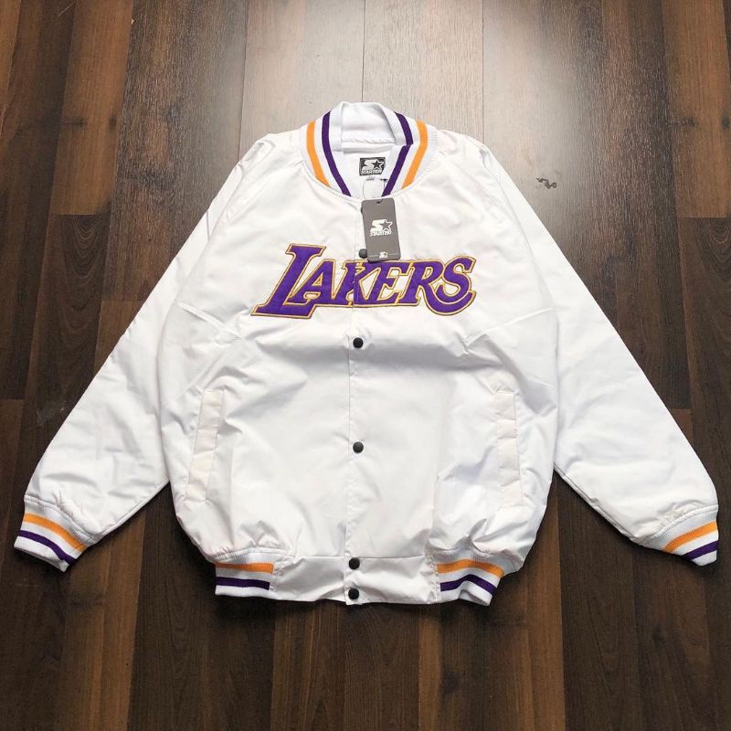 JAKET BOMBER VARSITY LAKERS HIGH QUALITY CASUAL HYPE FASHION PRIA