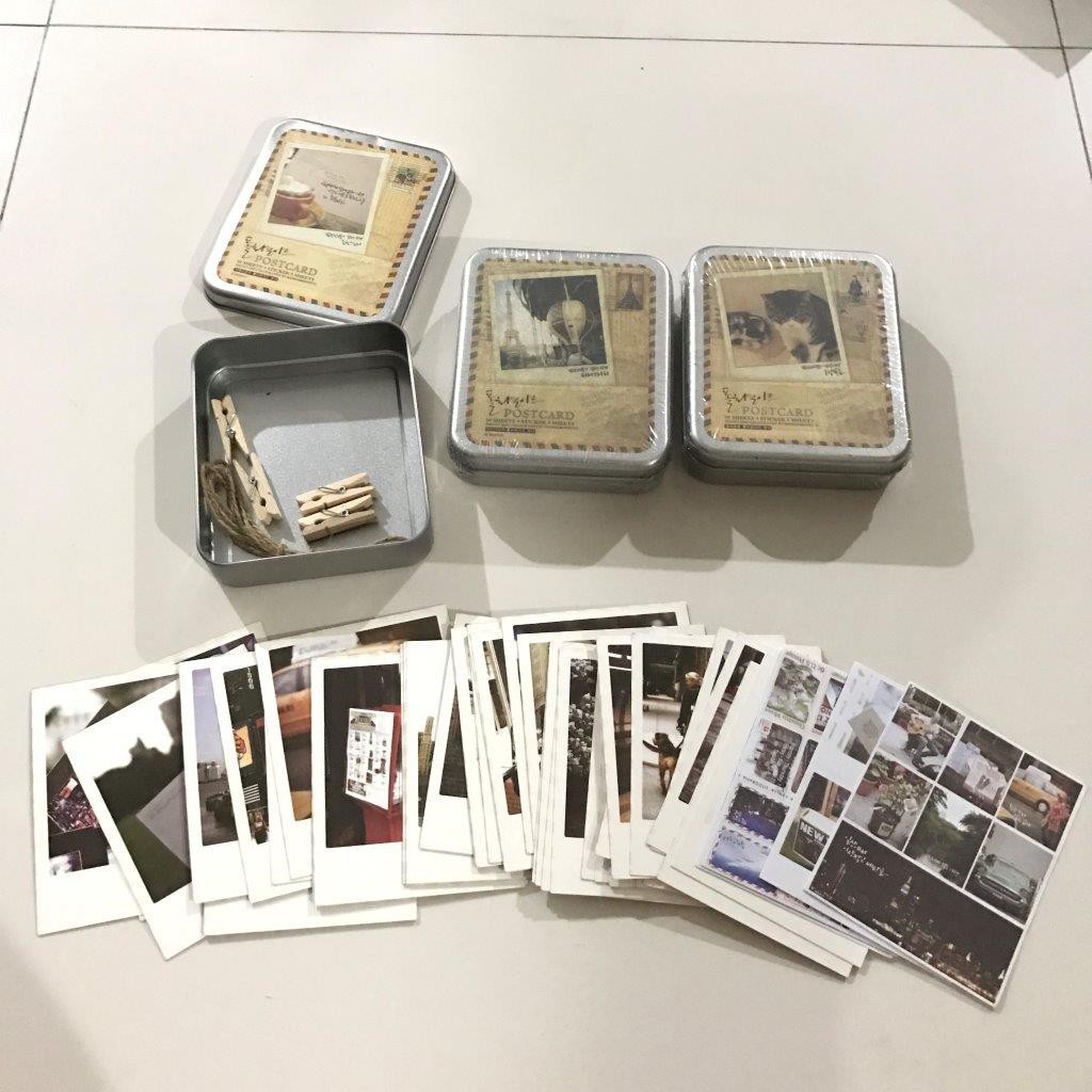 

Set postcard kaleng postcard jepit kayu postcard mini travel