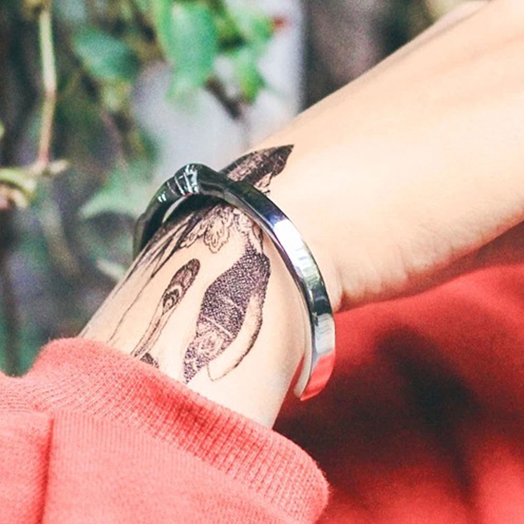 Hu Hu Hu Hu Hu Alat Bantu Pasang Kacamata♡ Gelang Bangle Open Cuff Bahan Titanium Steel Gaya Vintage Untuk Wanita