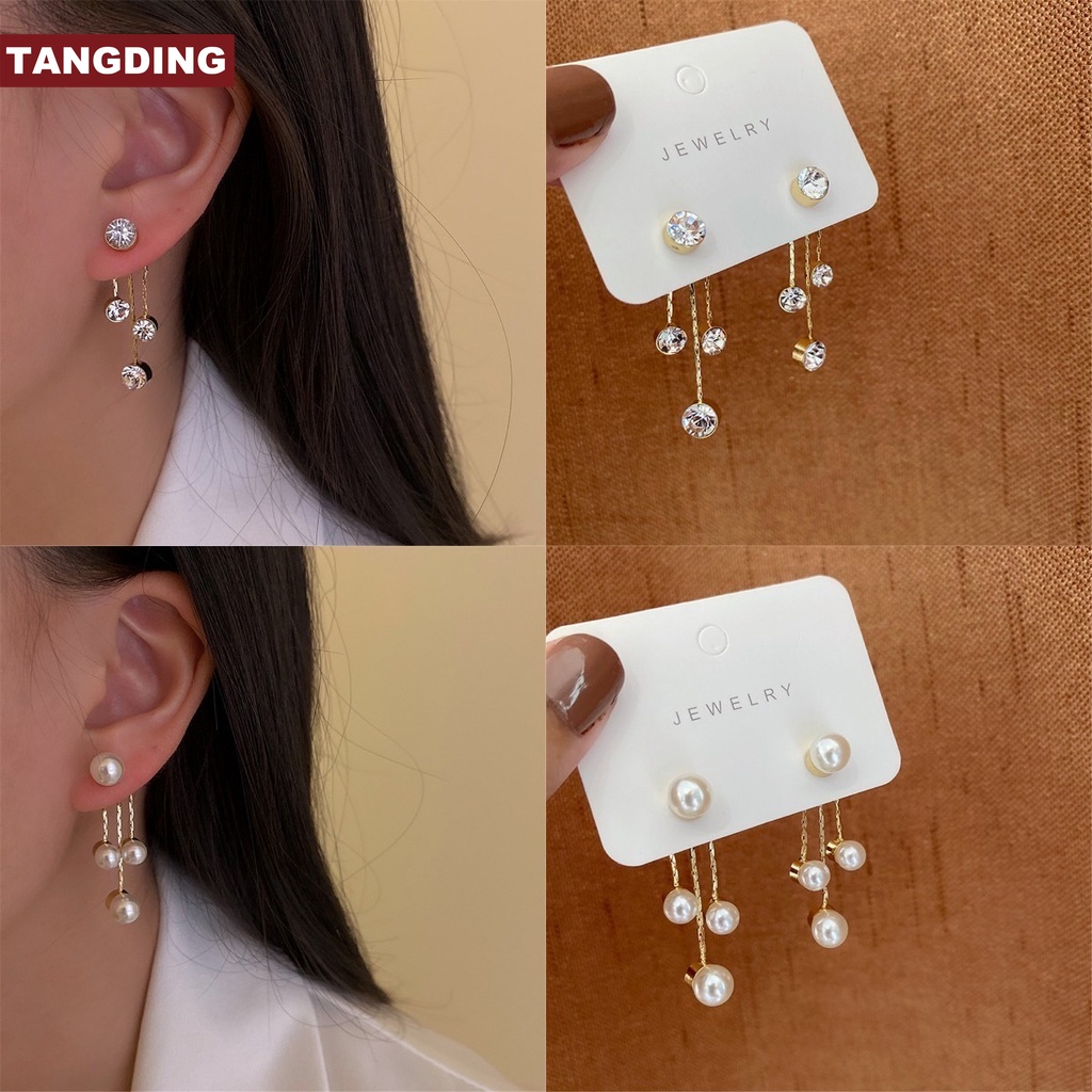 【COD Tangding】Tassel Pearl Earrings Fashionable Personalized Retro Minimalist Earrings Design Earstuds Fashion Accessories Jewelry