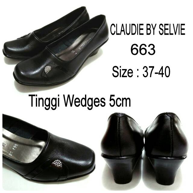 SEPATU PANTOFEL WEDGES FORMAL WANITA CLAUDIE BY SELVIE 663 MURAH FULL HITAM WEDGES 5CM