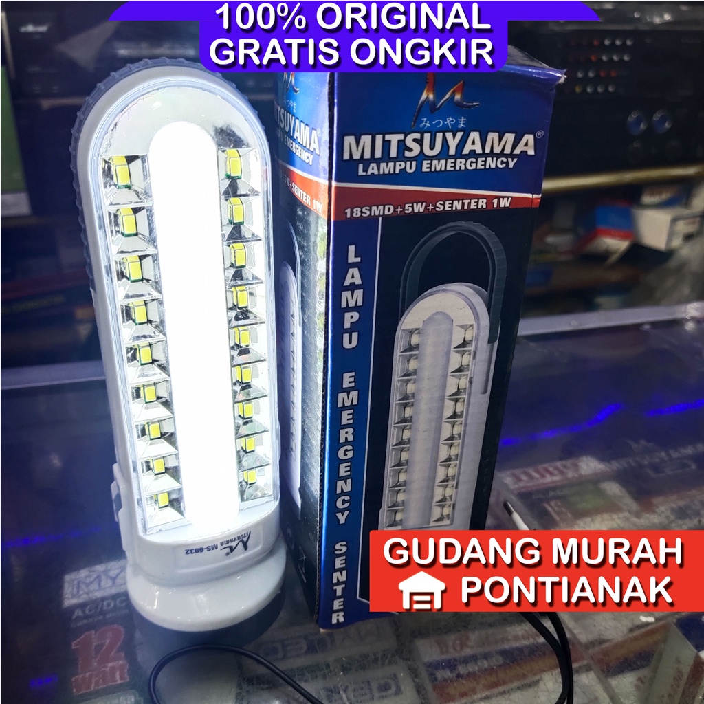 Emergency Lampu darurat Mitsuyama AC DC bisa Baterai A3 atau Charge MS 6032