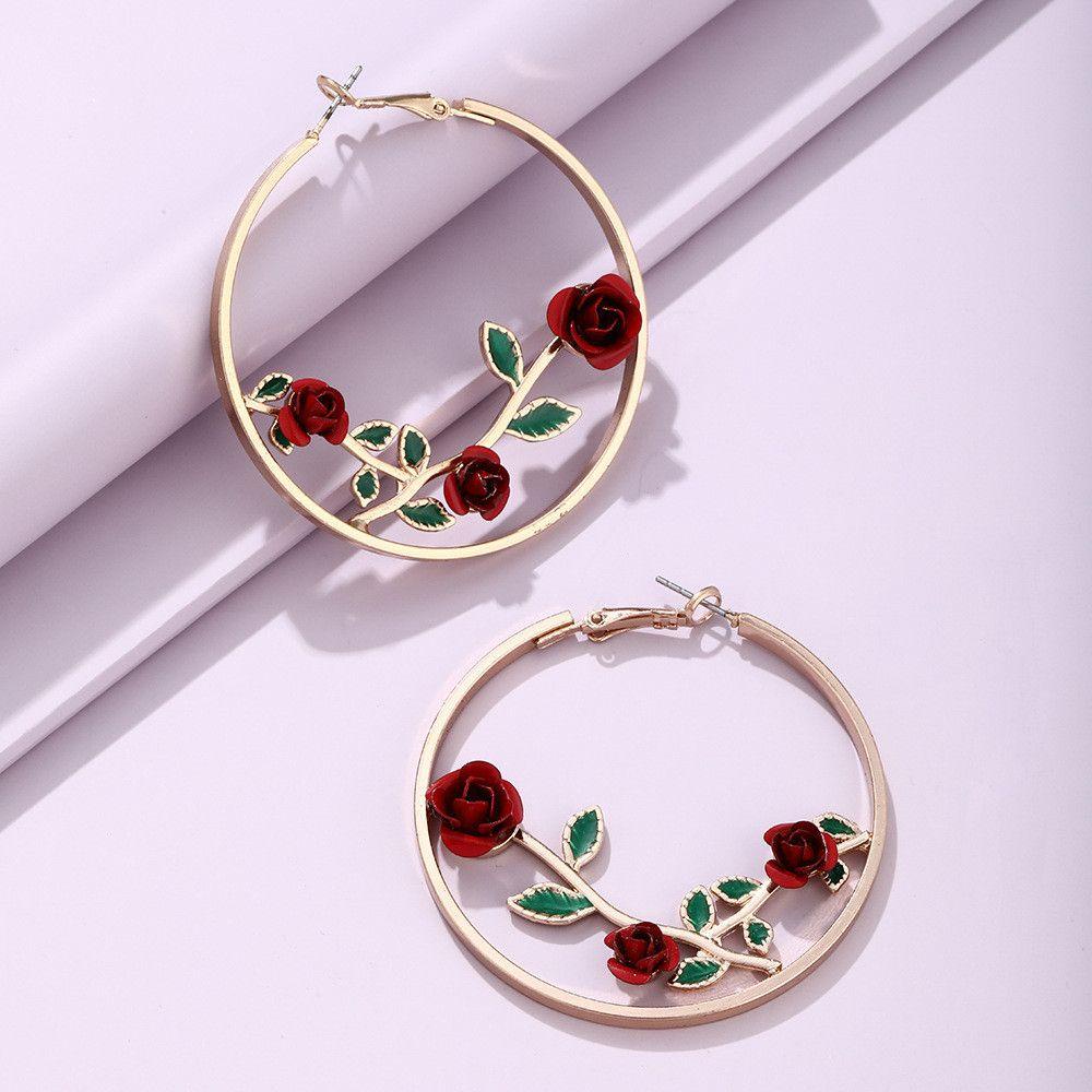 Lily Hoop Earrings Retro Perhiasan Berlebihan Rose Anting Berongga