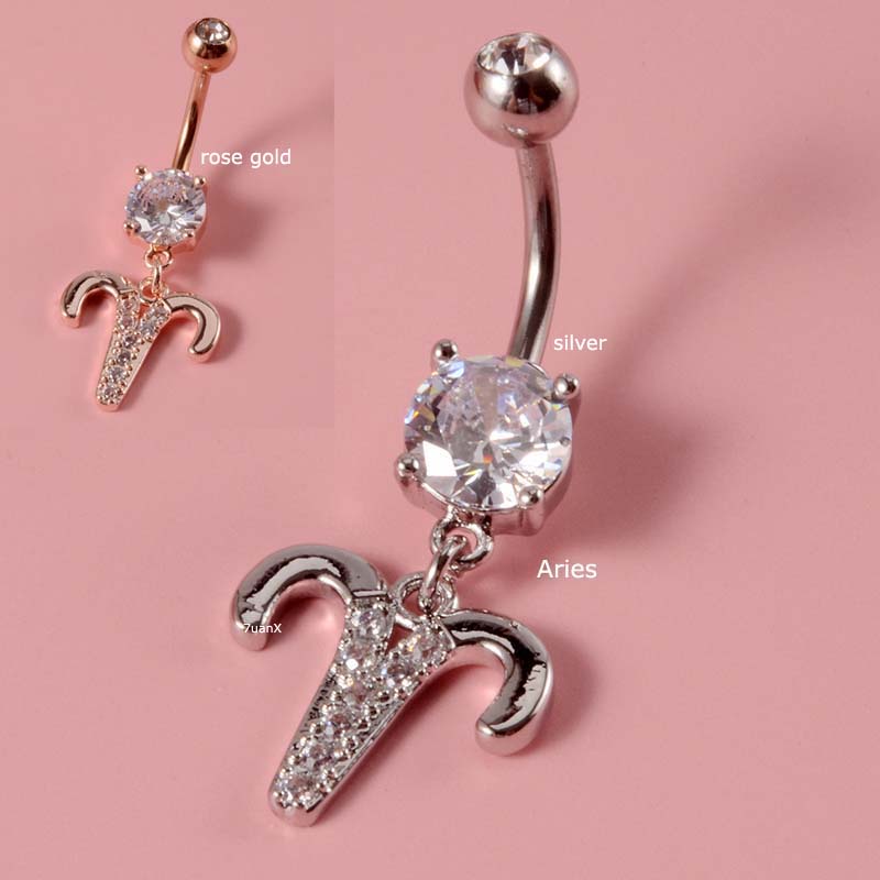 1 Piece Constellations Dangle Belly Button Ring Navel Piercing 14Gauge Curved Barbell