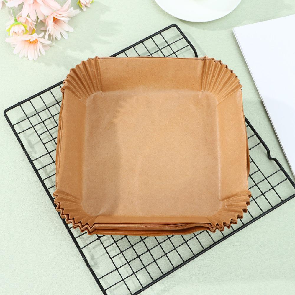 Solighter 50Pcs Air Fryer Paper Liner Alas &amp; Penjepit Baking Sekali Pakai Roasting Air Fryer Liner