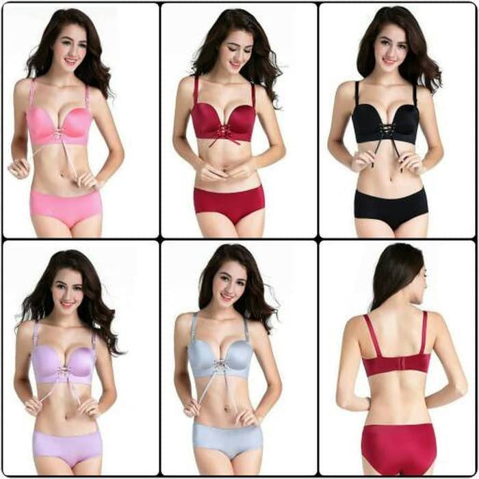 Bra Set Panty Cd Push Up Seksi Seamless Tali Depan Murah + Gratis Ongkir