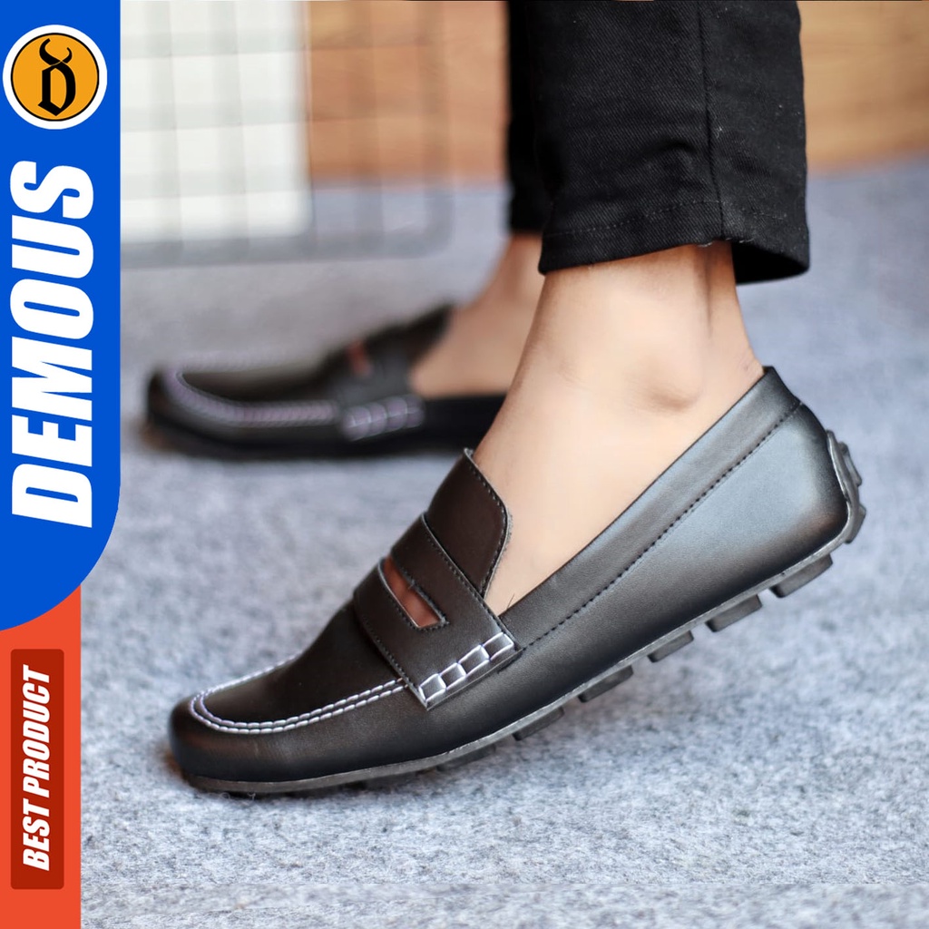 Sepatu Formal Pria Sepatu Casual Pria Kulit Pu Slop Sepatu Pantofel Kerja Kantor Kuliah Kondangan Sepatu Hitam Pria DEMOUS GALASA