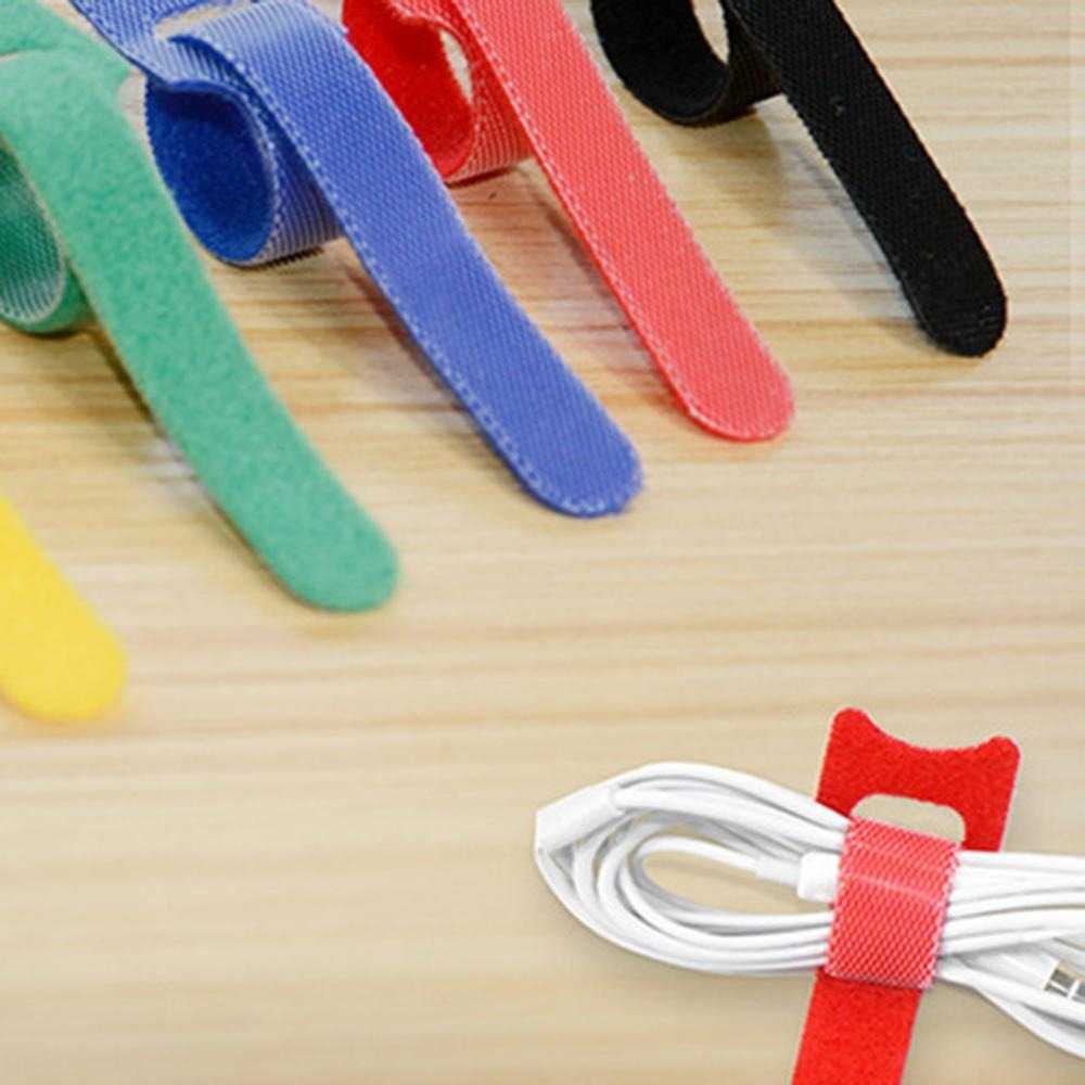 Velcro Tali Pengikat Kabel Strap Management Cable Tie Cord Perekat Organizer Bolak Balik Hitam Merah Biru Kuning Hijau